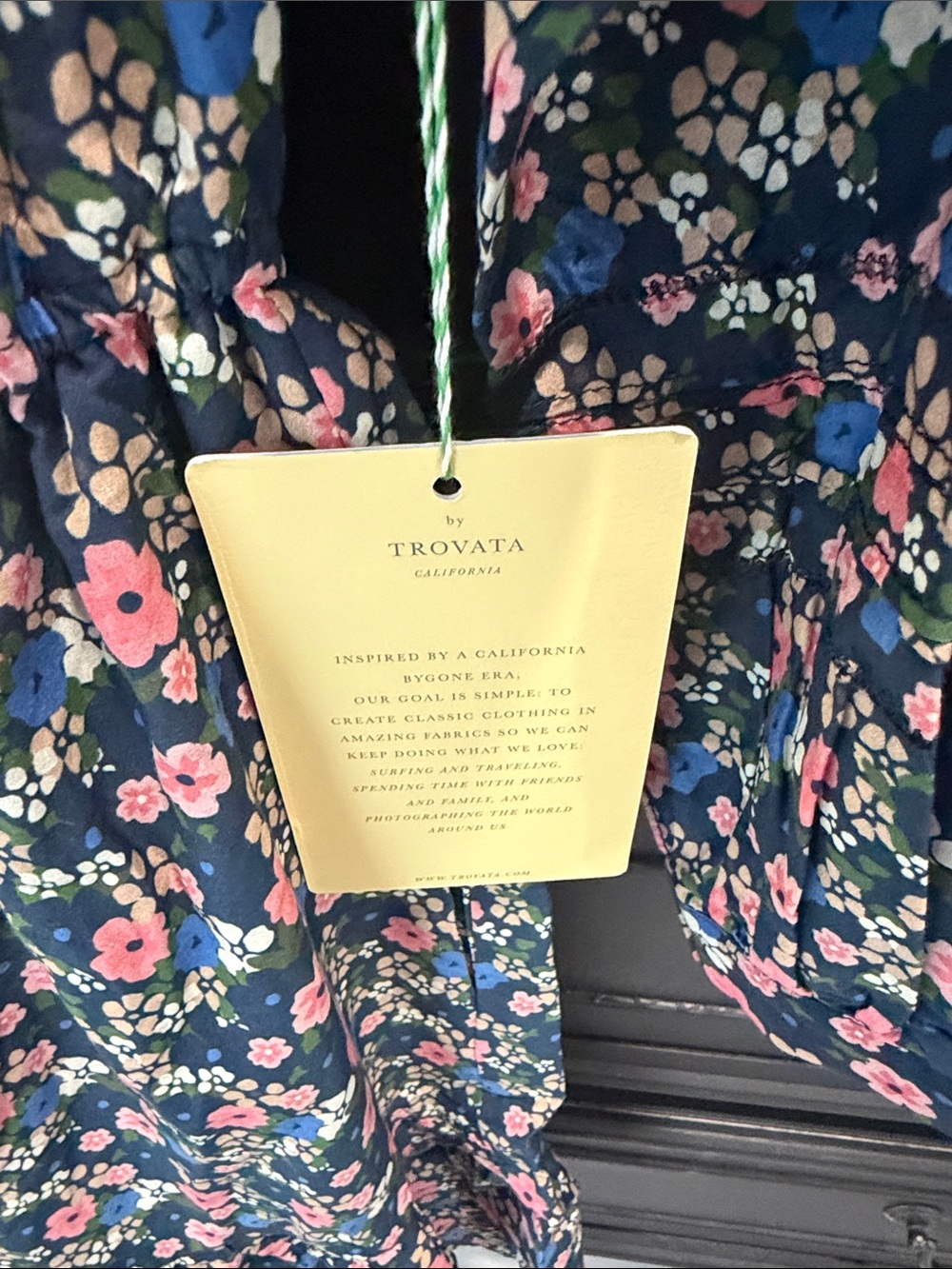 Trovata Navy Floral Drawstring Casual Dress with Pink and Blue Blooms w pockets - Picture 4 of 5